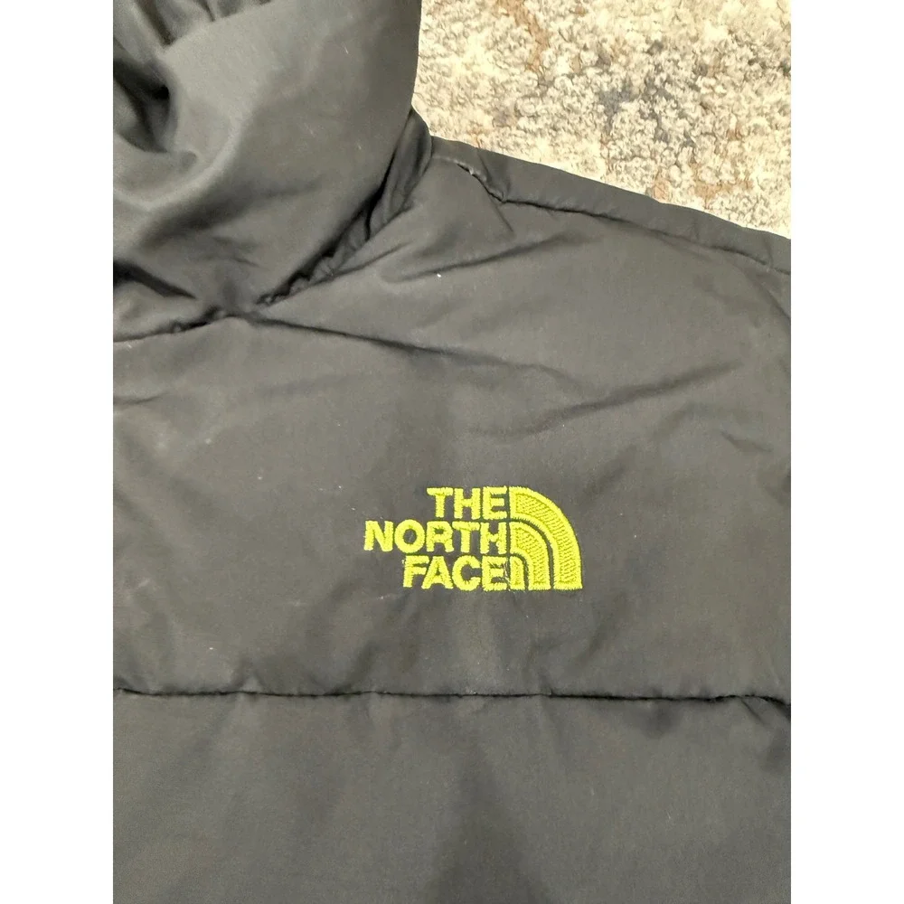 The North Face Mens 550 Down Puffer Jacket Black Lime Green Small Mock Neck Zip